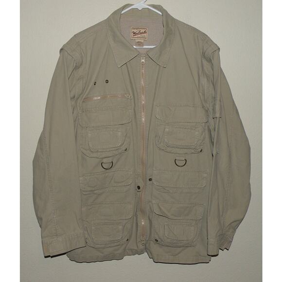Woolrich Mens Med. Khaki Fishing Photo Hiking Safari Vest Jacket Zip Off Sleeves - Picture 1 of 4